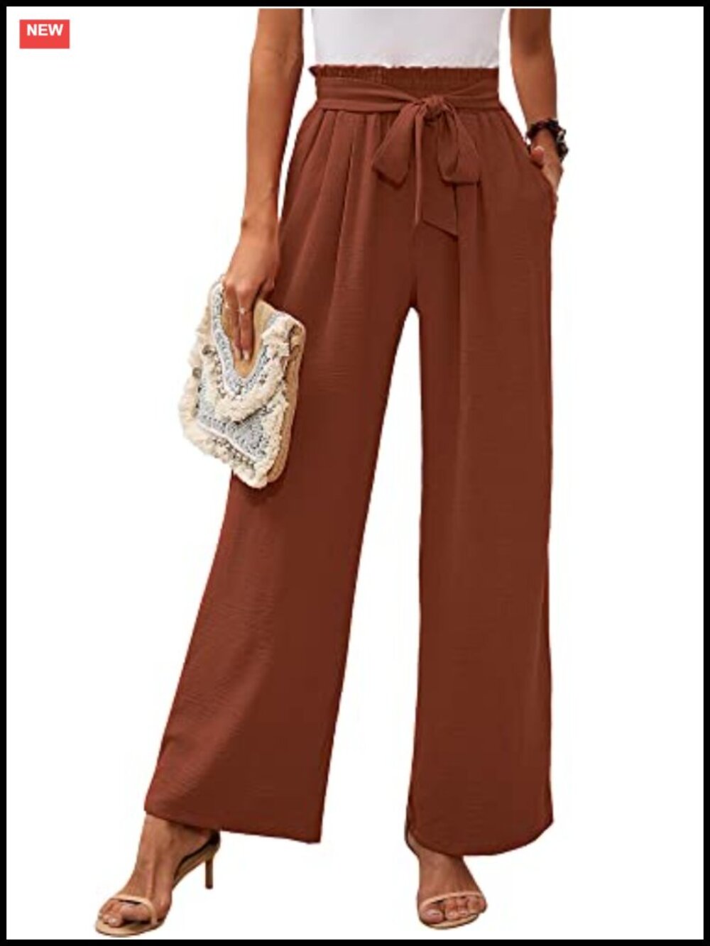High Waisted Wide Leg Lounge Pants Lightweight Tie Knot Pockets
